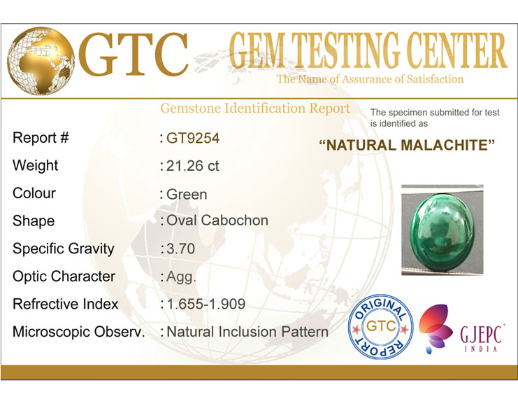 21.26 ct Natural Certified Malachite stone